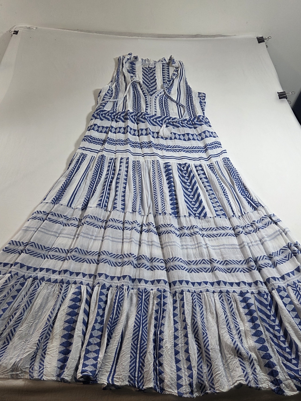 Goa Beachwear Japna Dress Maxi Striped White Blue Sleeveless V-Neck Beach Summer - Picture 2 of 14